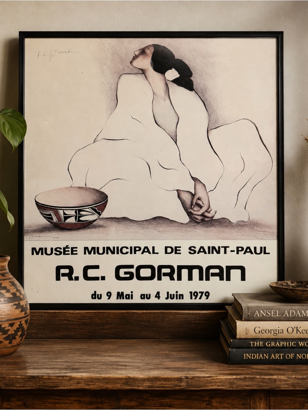 Vintage 1979 R.C. Gorman Signed Exhibition Poster Framed Wall Art 16x16